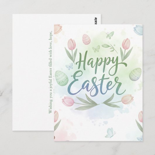 Hand-Lettered Happy Easter Watercolor Greeting Briefkaart (Voorkant / Achterkant)