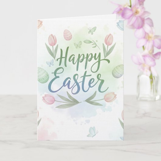 Hand-Lettered Happy Easter Watercolor Greeting  Kaart (Orchidee)