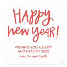 Hand Lettered Happy New Year Stickers - Rood