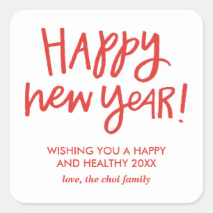 Hand Lettered Happy New Year Stickers - Rood