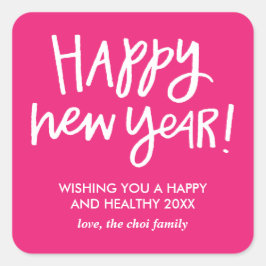 Hand Lettered Happy New Year Stickers - Roze