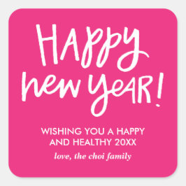 Hand Lettered Happy New Year Stickers - Roze