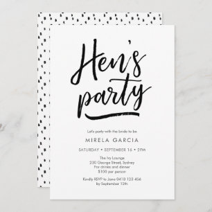 Hand lettered Hen's Party Invitation Kaart