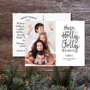 Hand Lettered Holly Jolly Christmas Familie Foto Briefkaart