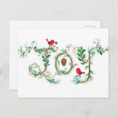 Hand lettered Joy Christmas Red Bird Postcard Feestdagenkaart (Voorkant / Achterkant)