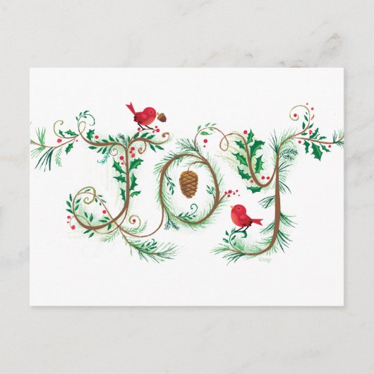 Hand lettered Joy Christmas Red Bird Postcard Feestdagenkaart (Voorkant)