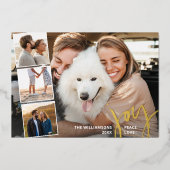 Hand Lettered Joy Peace Love Foto Collage Gold Folie Uitnodiging (Voorkant)