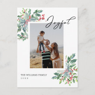 Hand Lettered Joyful Custom Photo Holly Kerstmis Briefkaart