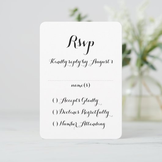 Hand Lettered Kalligrafie Bruiloft RSVP Kaart (Staand voorkant)