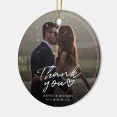 Hand-Lettered kerstbruiloft Foto Dank u Keramisch Ornament (Links)