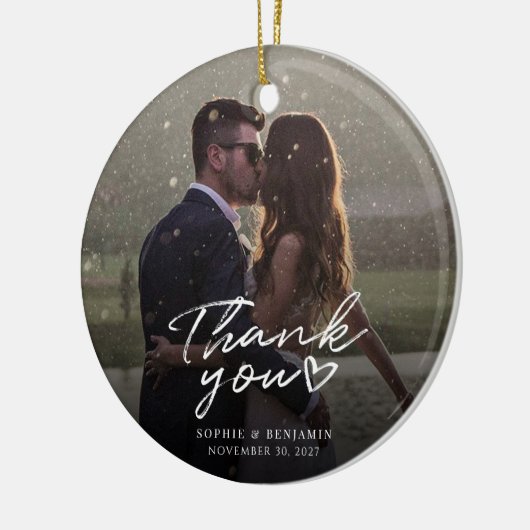 Hand-Lettered kerstbruiloft Foto Dank u Keramisch Ornament