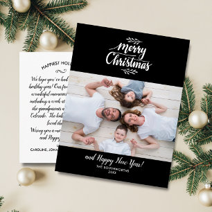 Hand Lettered Kerstfamilie Foto zwart Briefkaart