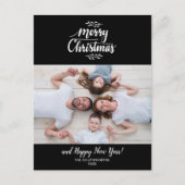 Hand Lettered Kerstfamilie Foto zwart Briefkaart (Voorkant)