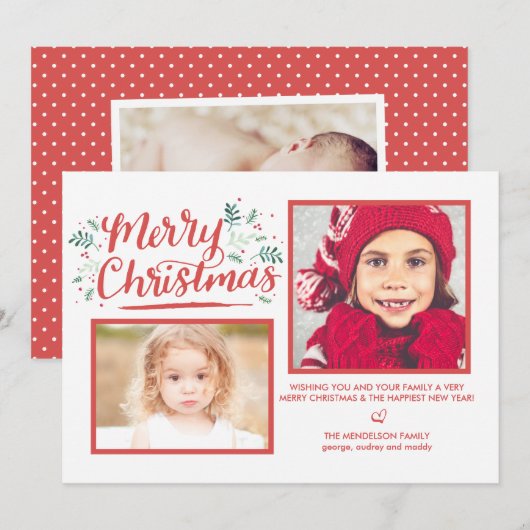 Hand Lettered Kerstwinter Waterverf Foliage Feestdagenkaart (Voorkant / Achterkant)