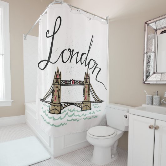 Hand Lettered London Bridge Douchegordijn (In situ)