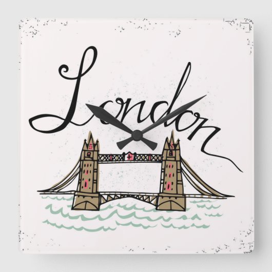 Hand Lettered London Bridge Vierkante Klok (Voorkant)