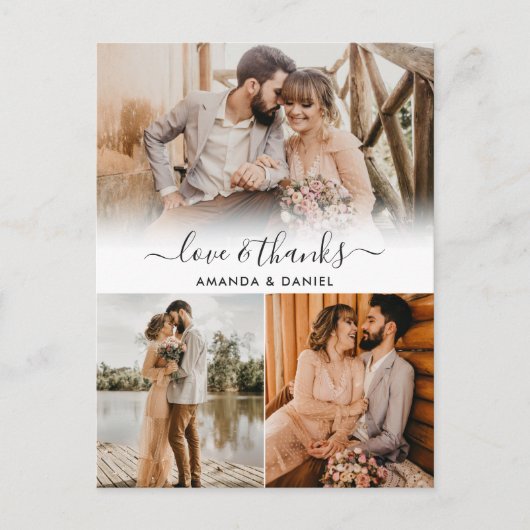 Hand Lettered Love and Bedankt Wedding Photo Aankondigingskaart (Voorkant)
