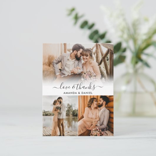 Hand Lettered Love and Bedankt Wedding Photo Aankondigingskaart (Staand voorkant)