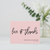 Hand-Lettered Love Bedankt Blush Roze Briefkaart (Staand voorkant)