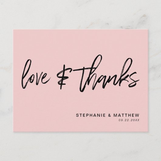 Hand-Lettered Love Bedankt Blush Roze Briefkaart (Voorkant)