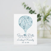 Hand Lettered Love Blue Balloon Save the Date Aankondigingskaart (Staand voorkant)