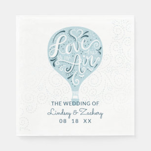 Hand Lettered Love Blue Hot Air Bruiloft Monogram Servet