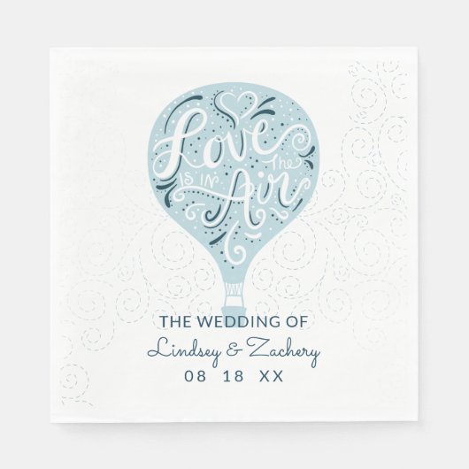 Hand Lettered Love Blue Hot Air Bruiloft Monogram Servet (Voorkant)