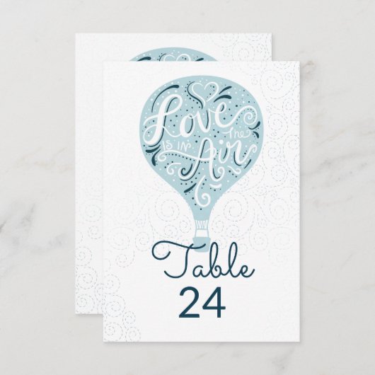 Hand Lettered Love Blue Trouwtafel Nummers Kaart (Voorkant / Achterkant)