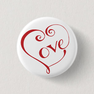 Hand Lettered Love Heart in Red Ronde Button 3,2 Cm
