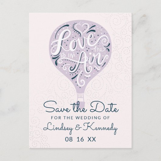 Hand Lettered Love Lavendel Ballon Save the Date Aankondigingskaart (Voorkant)