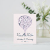 Hand Lettered Love Lavendel Ballon Save the Date Aankondigingskaart (Staand voorkant)