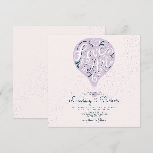 Hand Lettered Love Lavendel Paarse Bruiloft Vierka Kaart (Voorkant / Achterkant)