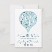 Hand Lettered Love Light Blue Hot Air ballon Save The Date (Voorkant)