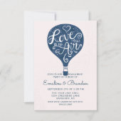 Hand Lettered Love Navy Balloon Engagement Party Kaart (Voorkant)
