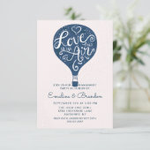 Hand Lettered Love Navy Balloon Engagement Party Kaart (Staand voorkant)