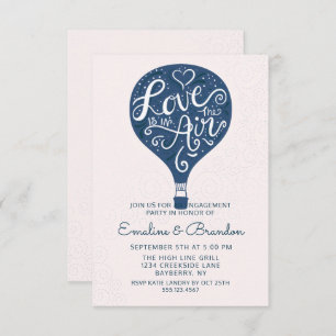 Hand Lettered Love Navy Balloon Engagement Party Kaart