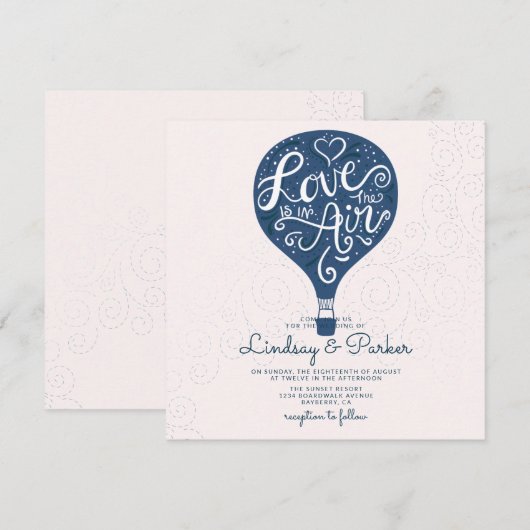 Hand Lettered Love Navy Blue Bruiloft Plein Kaart (Voorkant / Achterkant)