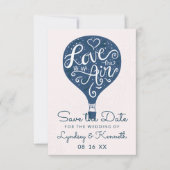 Hand Lettered Love Navy Blue Hot Air ballon Save The Date (Voorkant)