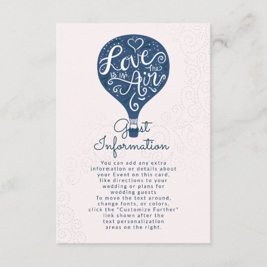 Hand Lettered Love Navy Bruiloft Informatie Informatiekaartje (Voorkant)