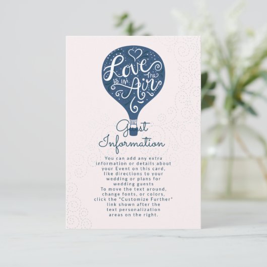 Hand Lettered Love Navy Bruiloft Informatie Informatiekaartje (Staand voorkant)