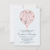 Hand Lettered Love Pink Balloon Engagement Party Kaart (Voorkant)