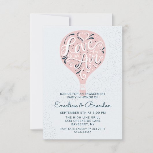 Hand Lettered Love Pink Balloon Engagement Party Kaart (Voorkant)