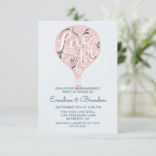 Hand Lettered Love Pink Balloon Engagement Party Kaart (Staand voorkant)
