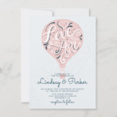 Hand Lettered Love Pink Hot Air Ballonbruiloft Kaart (Voorkant)