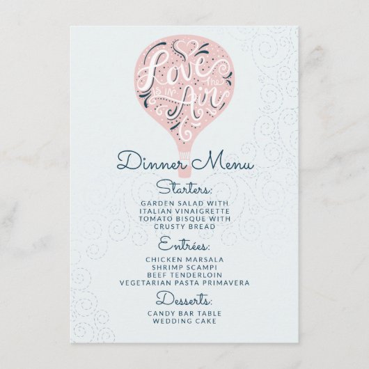 Hand Lettered Love Roze Ballon Bruiloft Diner Menu (Voorkant)