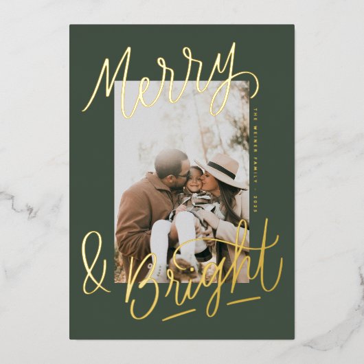 Hand-lettered Merry & Bright Photo Overlay Folie Feestdagenkaart (Voorkant)