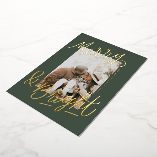 Hand-lettered Merry & Bright Photo Overlay Folie Feestdagenkaart (Gedraaid)