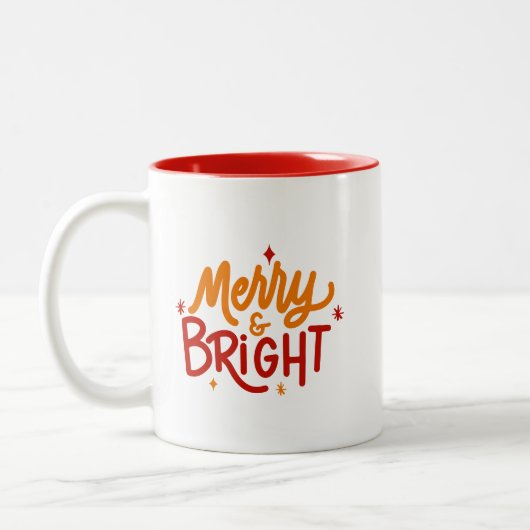 Hand Lettered Merry & Bright Two-Tone Mug Tweekleurige Koffiemok (Links)