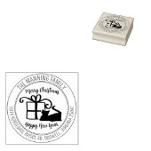 Hand Lettered Merry Christmas Cat Return Adres Rubberstempel (Gestempeld)