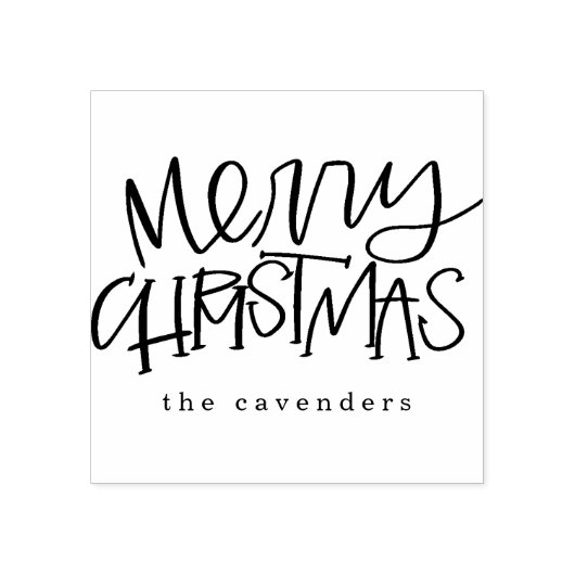 Hand Lettered Merry Christmas Custom Name Stamp Rubberstempel (Afrduk)